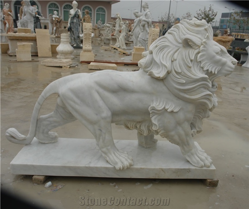 Marble Guardian Lion Statue Animal Sculpture
