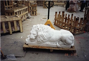 Marble Guardian Lion Statue Animal Sculpture
