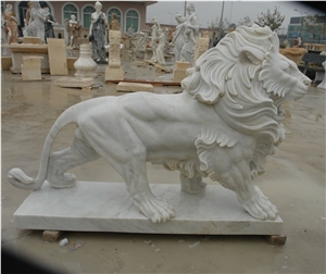 Marble Guardian Lion Statue Animal Sculpture