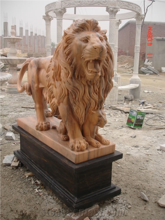 Marble Guardian Lion Statue Animal Sculpture