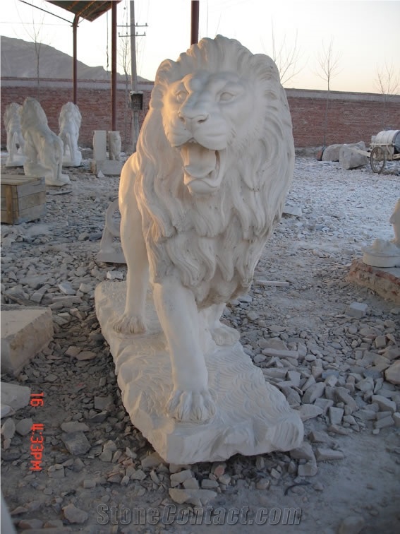 Marble Guardian Lion Statue Animal Sculpture