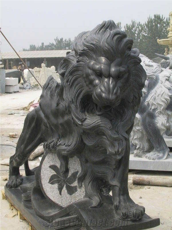 Marble Guardian Lion Statue Animal Sculpture
