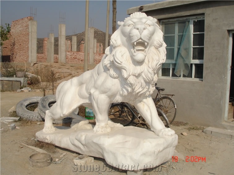 Marble Guardian Lion Statue Animal Sculpture
