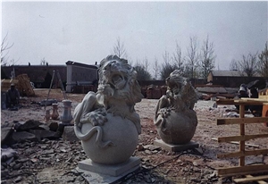 Marble Guardian Lion Statue Animal Sculpture