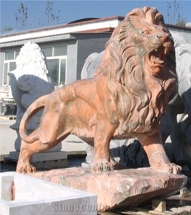 Marble Guardian Lion Statue Animal Sculpture