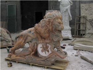 Marble Guardian Lion Statue Animal Sculpture