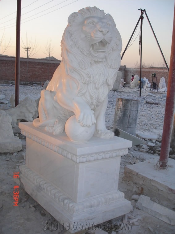 Marble Guardian Lion Statue Animal Sculpture