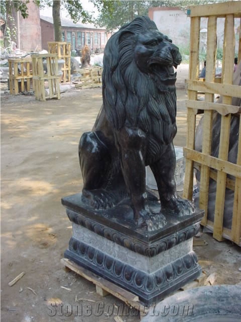 Marble Guardian Lion Statue Animal Sculpture