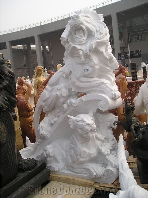 Marble Guardian Lion Statue Animal Sculpture