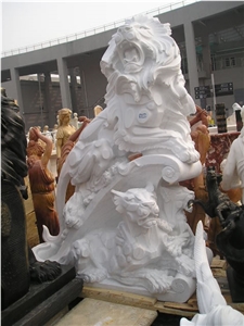Marble Guardian Lion Statue Animal Sculpture
