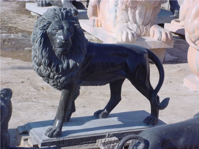 Marble Guardian Lion Statue Animal Sculpture