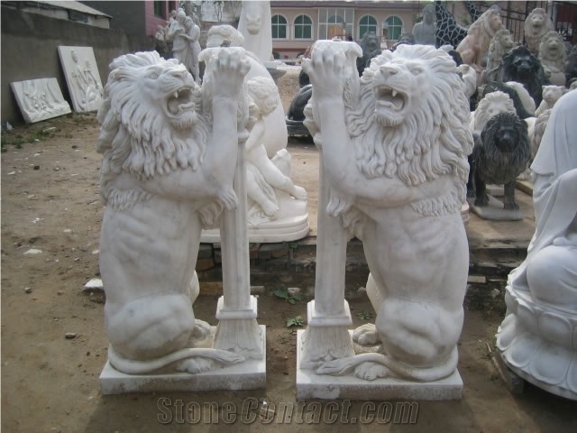 Marble Guardian Lion Statue Animal Sculpture