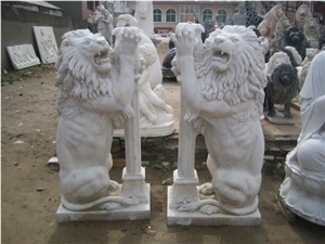 Marble Guardian Lion Statue Animal Sculpture