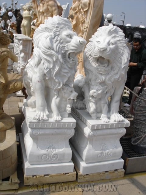 Marble Guardian Lion Statue Animal Sculpture