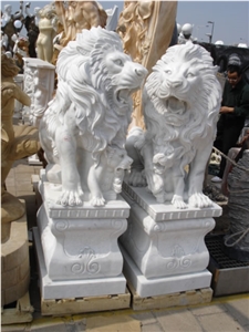 Marble Guardian Lion Statue Animal Sculpture