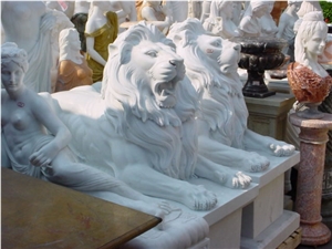 Marble Guardian Lion Statue Animal Sculpture Marble Guardian Lion Statue Animal Sculpture