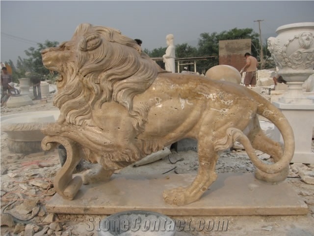Marble Guardian Lion Statue Animal Sculpture