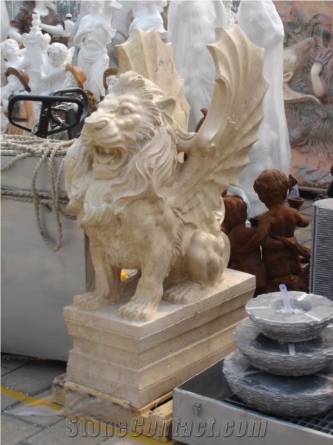 Marble Guardian Lion Statue Animal Sculpture
