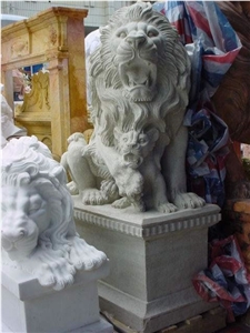 Marble Guardian Lion Statue Animal Sculpture