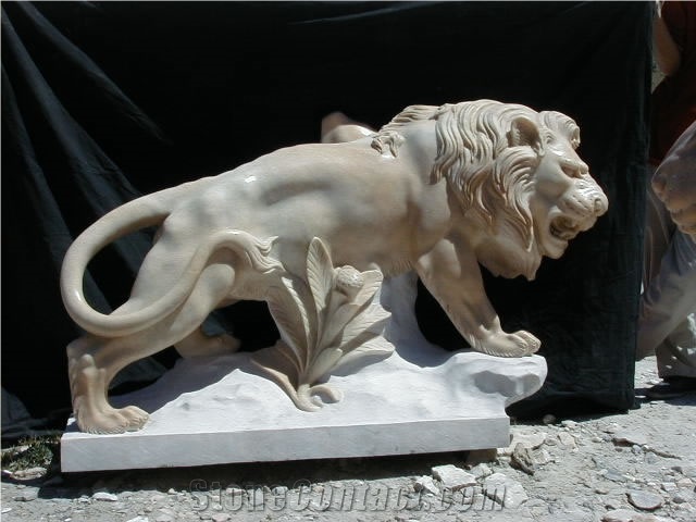 Marble Guardian Lion Statue Animal Sculpture