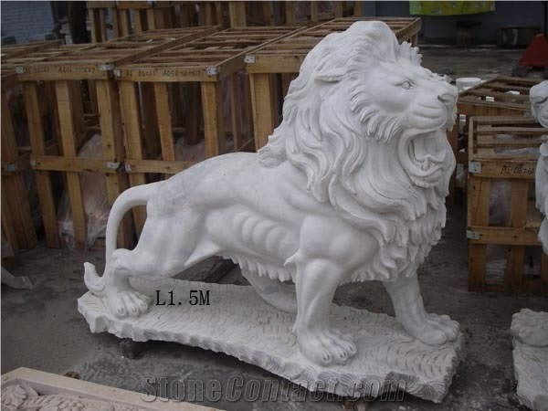 Marble Guardian Lion Statue Animal Sculpture