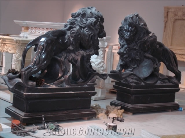 Marble Guardian Lion Statue Animal Sculpture