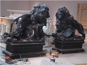 Marble Guardian Lion Statue Animal Sculpture