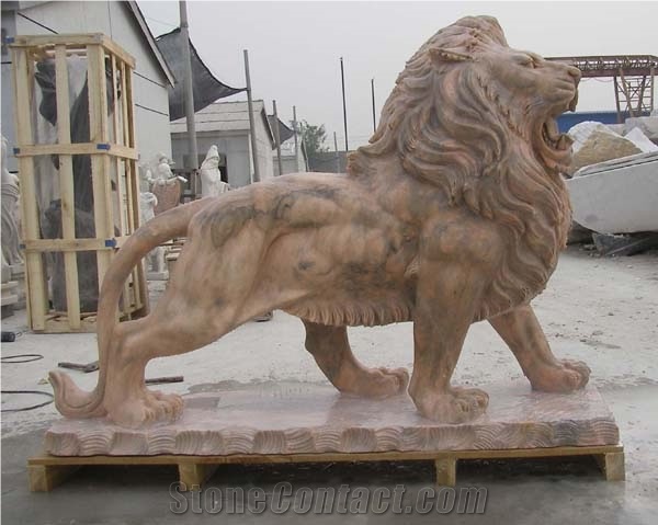 Marble Guardian Lion Statue Animal Sculpture