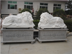 Marble Guardian Lion Statue Animal Sculpture