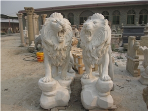 Travertine Guardian Lion Statue Animal Sculpture