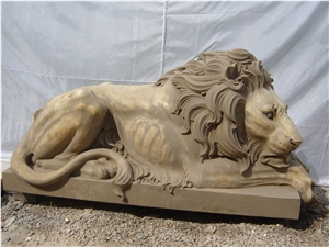 Travertine Guardian Lion Statue Animal Sculpture