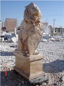 Travertine Guardian Lion Statue Animal Sculpture