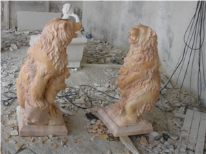 Travertine Guardian Lion Statue Animal Sculpture