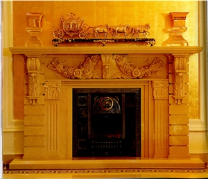 Beige Marble Fireplace Handcarved Customized Beige Marble Fireplace Handcarved Customized