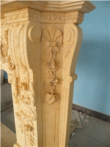 Beige Marble Fireplace Handcarved Customized
