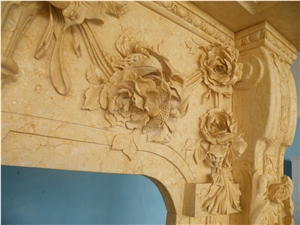 Beige Marble Fireplace Handcarved Customized