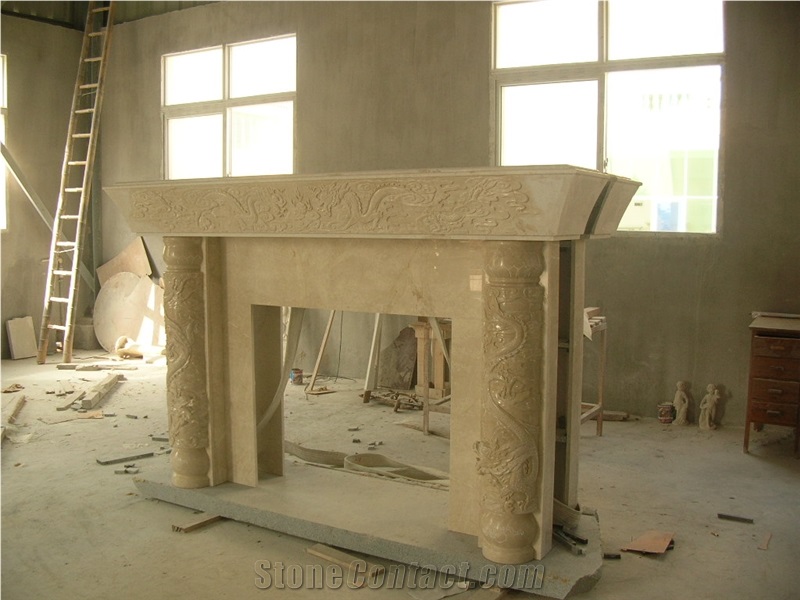 Indoor Marble Fireplace Handcarved Customized