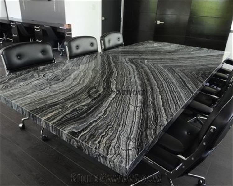 Ancient Wood Grain Silver Wave Marble Table Top