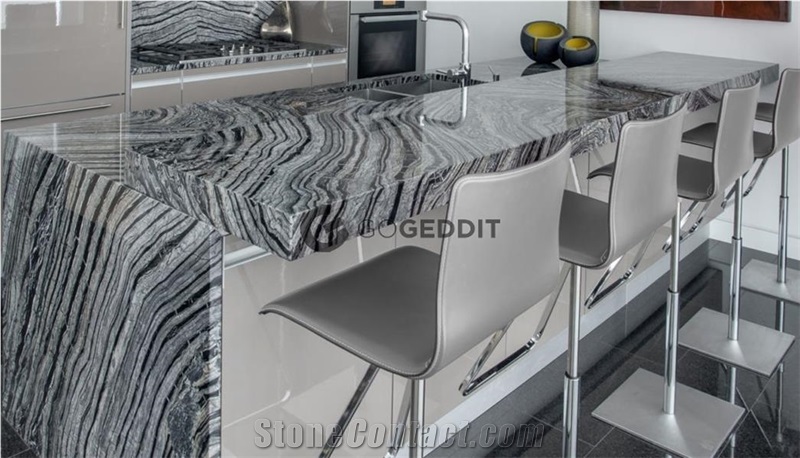 Ancient Wood Grain Silver Wave Marble Table Top
