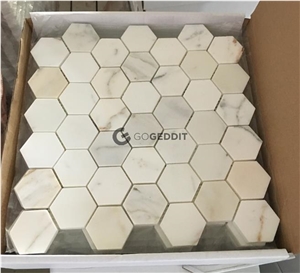 Calacatta Gold Marble Honed 2" Hexagon Mosaic