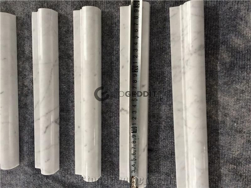 Carrara White Polished 12" Marble Ogee Rail Trim