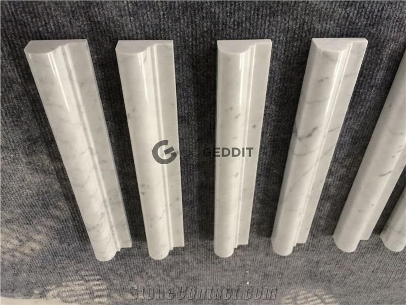 Carrara White Polished 12" Marble Ogee Rail Trim