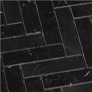 Nero Marquina Herringbone Marble Mosaic Tile