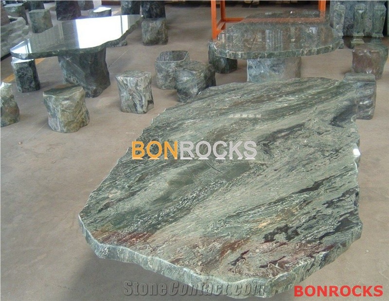 Green Jadeite Granite Garden Benches and Table