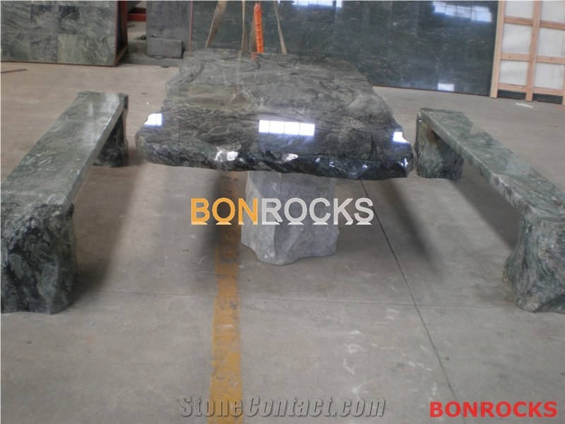 Green Jadeite Granite Garden Benches and Table