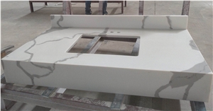 Artificial Calacatta White Quartz Stone Vanity Top