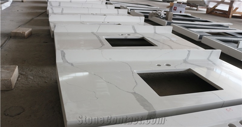 Artificial Calacatta White Quartz Stone Vanity Top