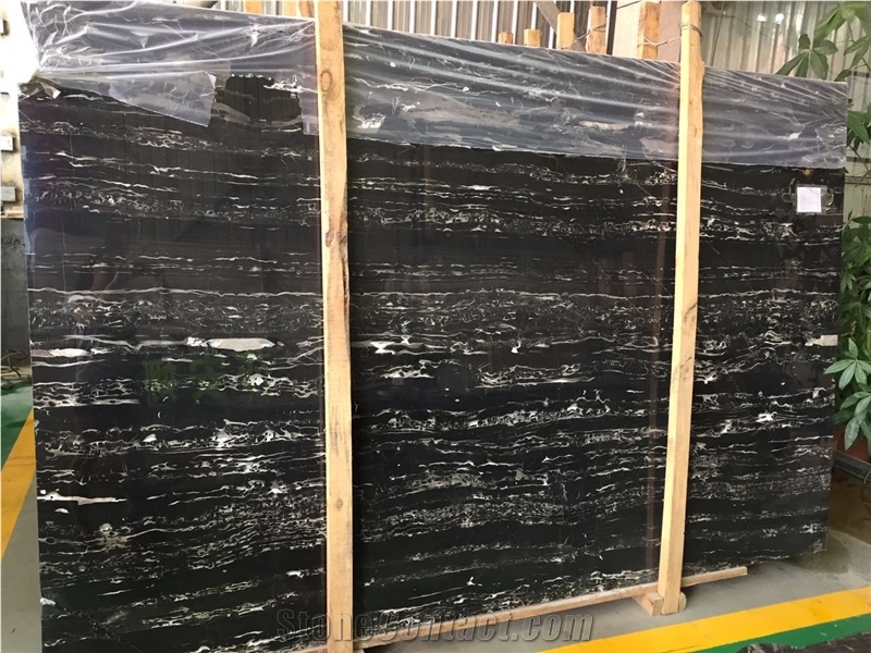 China Silver Dragon Black Portoro Marble Slab Tile