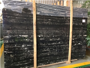China Silver Dragon Black Portoro Marble Slab Tile