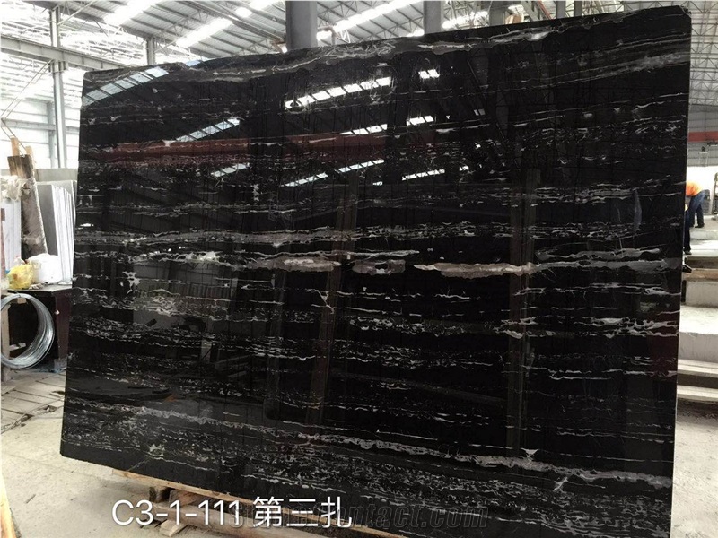 China Silver Dragon Black Portoro Marble Slab Tile
